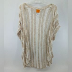 Boho Swim Cover Open Thin Crochet Knit Cream Tan Beach Pool Cover Up Sleeves L